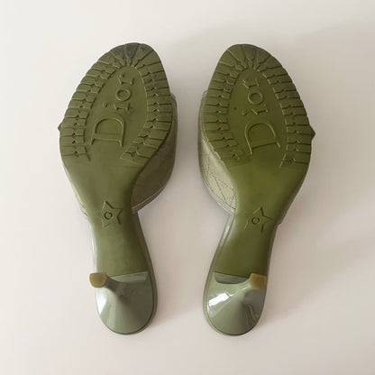 Dior by John Galliano F/W 2004 Rasta Green Buckle Cannage Sandal Heels
