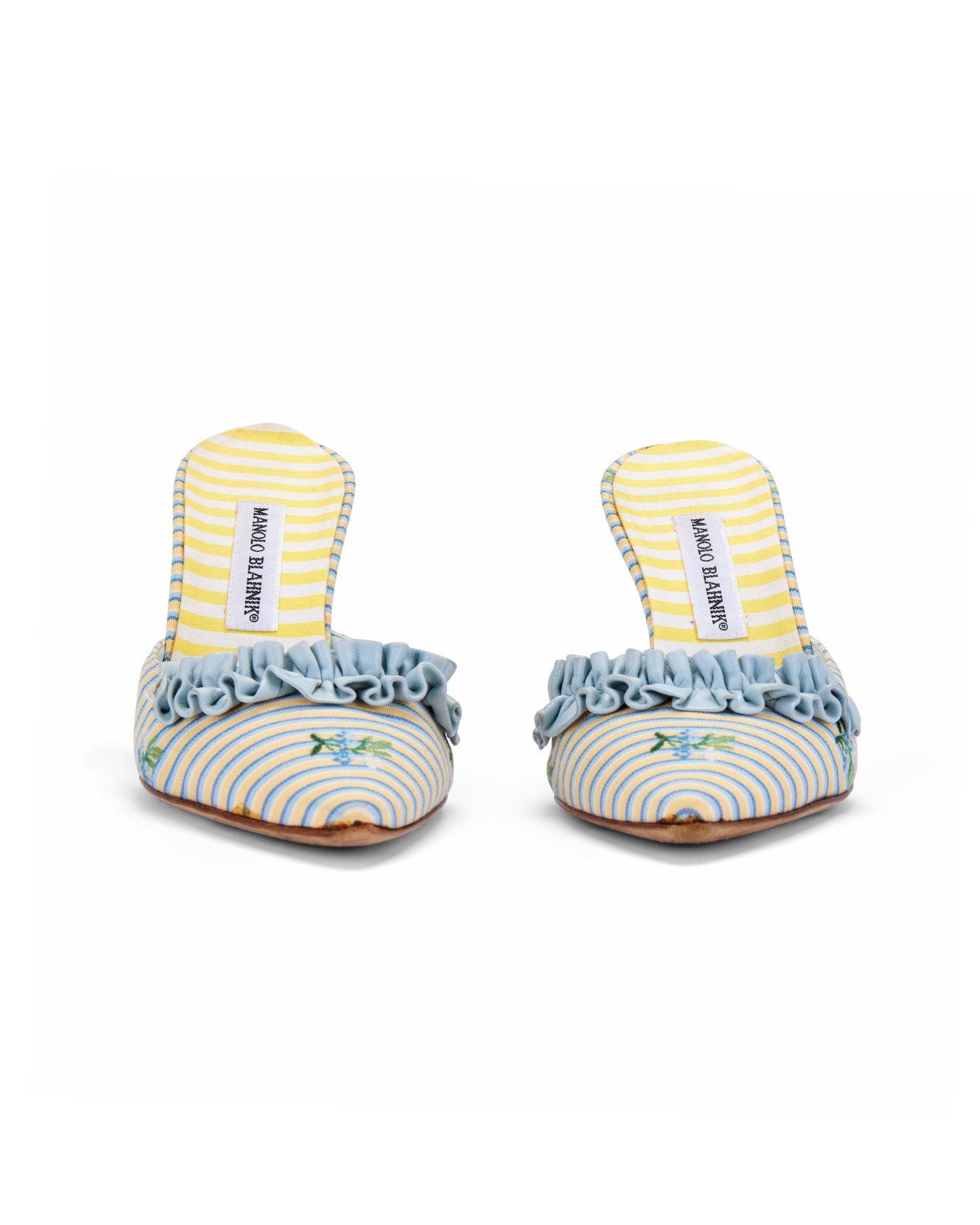 Manolo Blahnik 2000s ‘Marie Antoinette’ Striped Ruffle Mule Heels