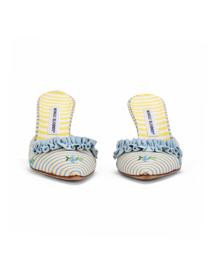 Manolo Blahnik 2000s ‘Marie Antoinette’ Striped Ruffle Mule Heels
