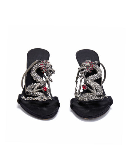 Giuseppe Zanotti S/S 2004 Dragon Black Satin Heels