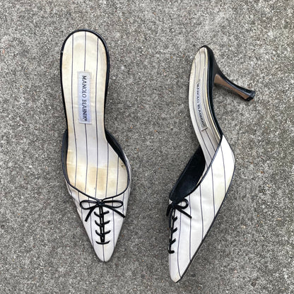 Manolo Blahnik 2000s Black & White Sneaker Bow Mule Heels