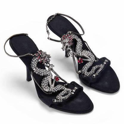 Giuseppe Zanotti S/S 2004 Dragon Black Satin Heels