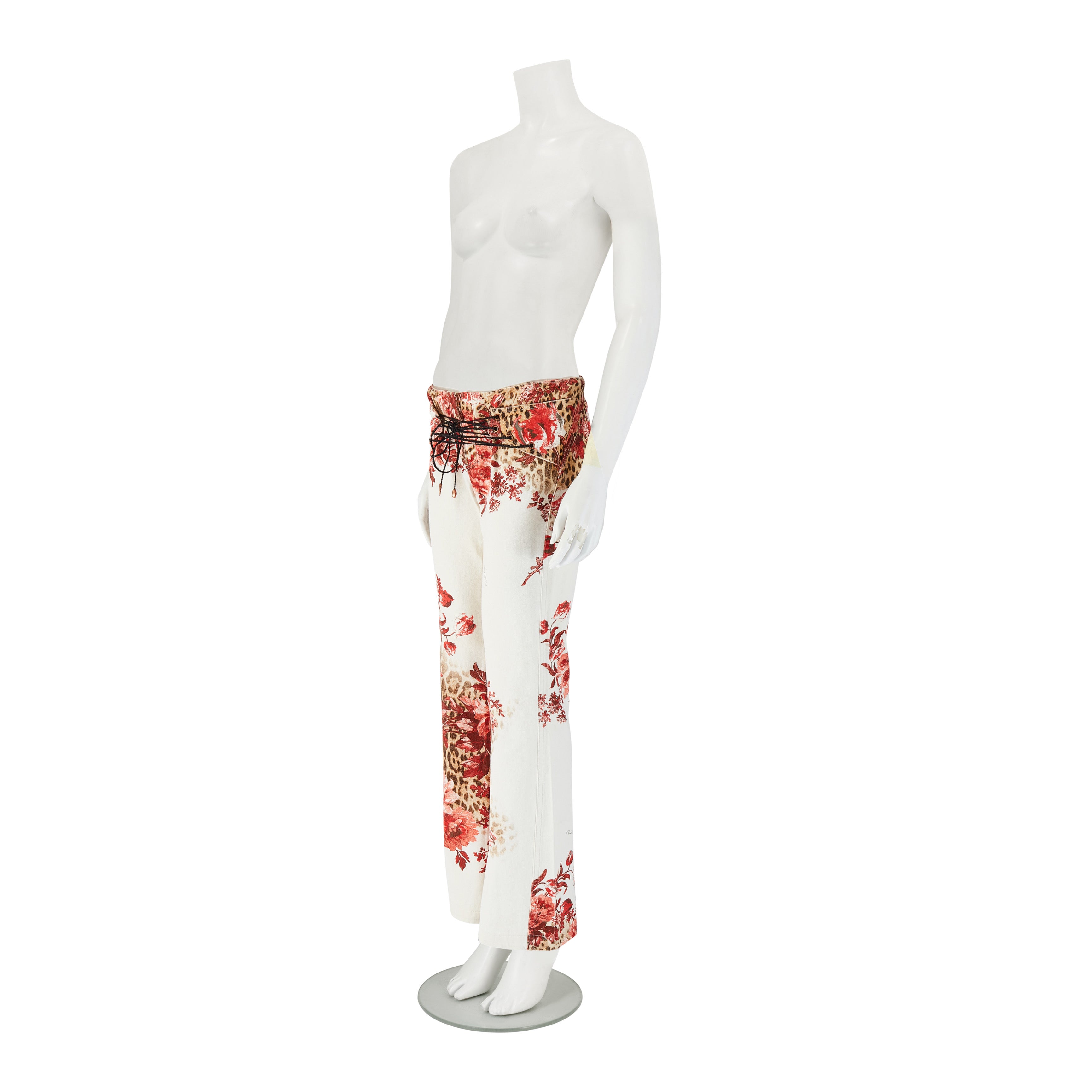 Spring / Summer 2002 White Floral & Leopard Print Tie Up Jeans