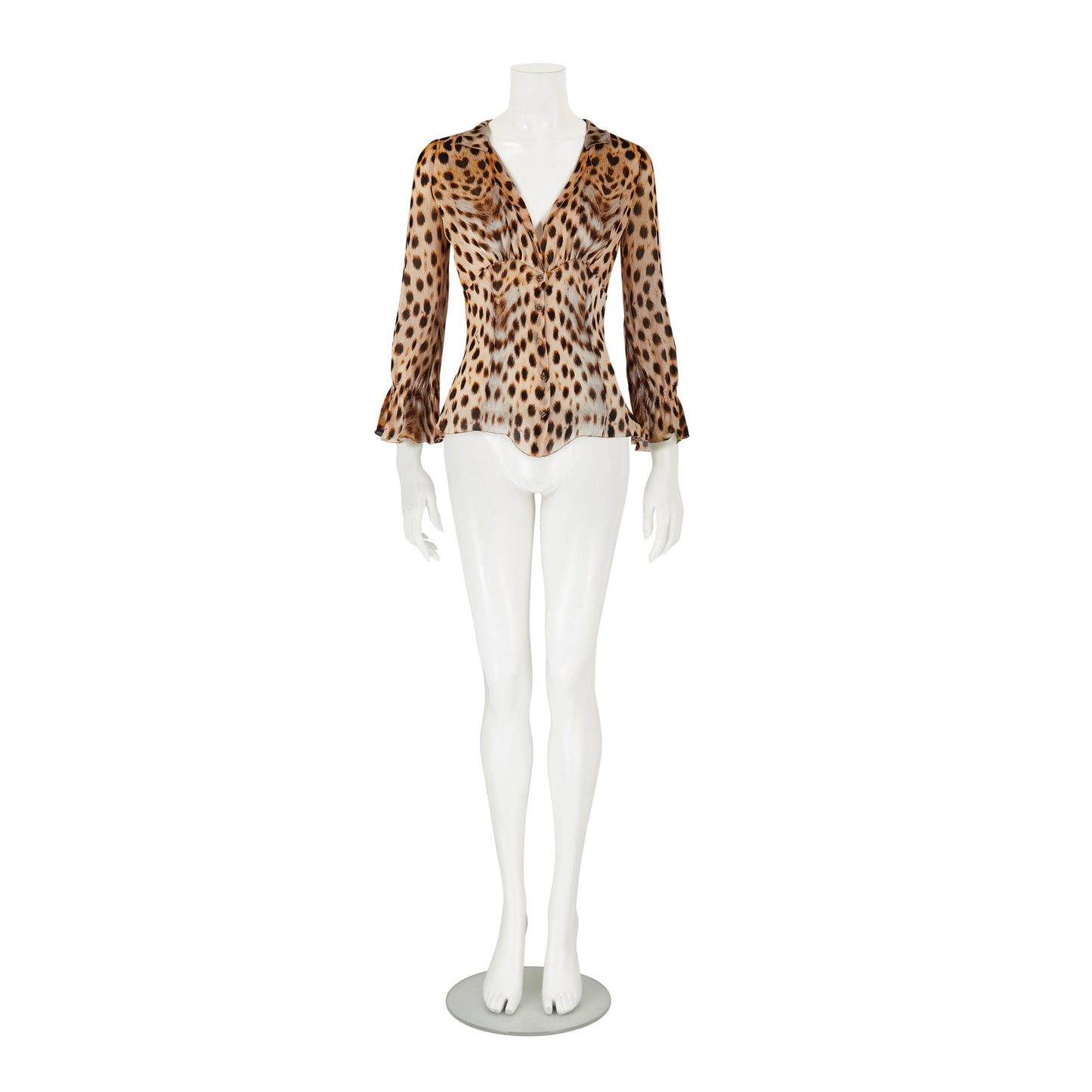 Roberto Cavalli S/S 2007 Brown Cheetah Leopard Print Silk Blouse Top