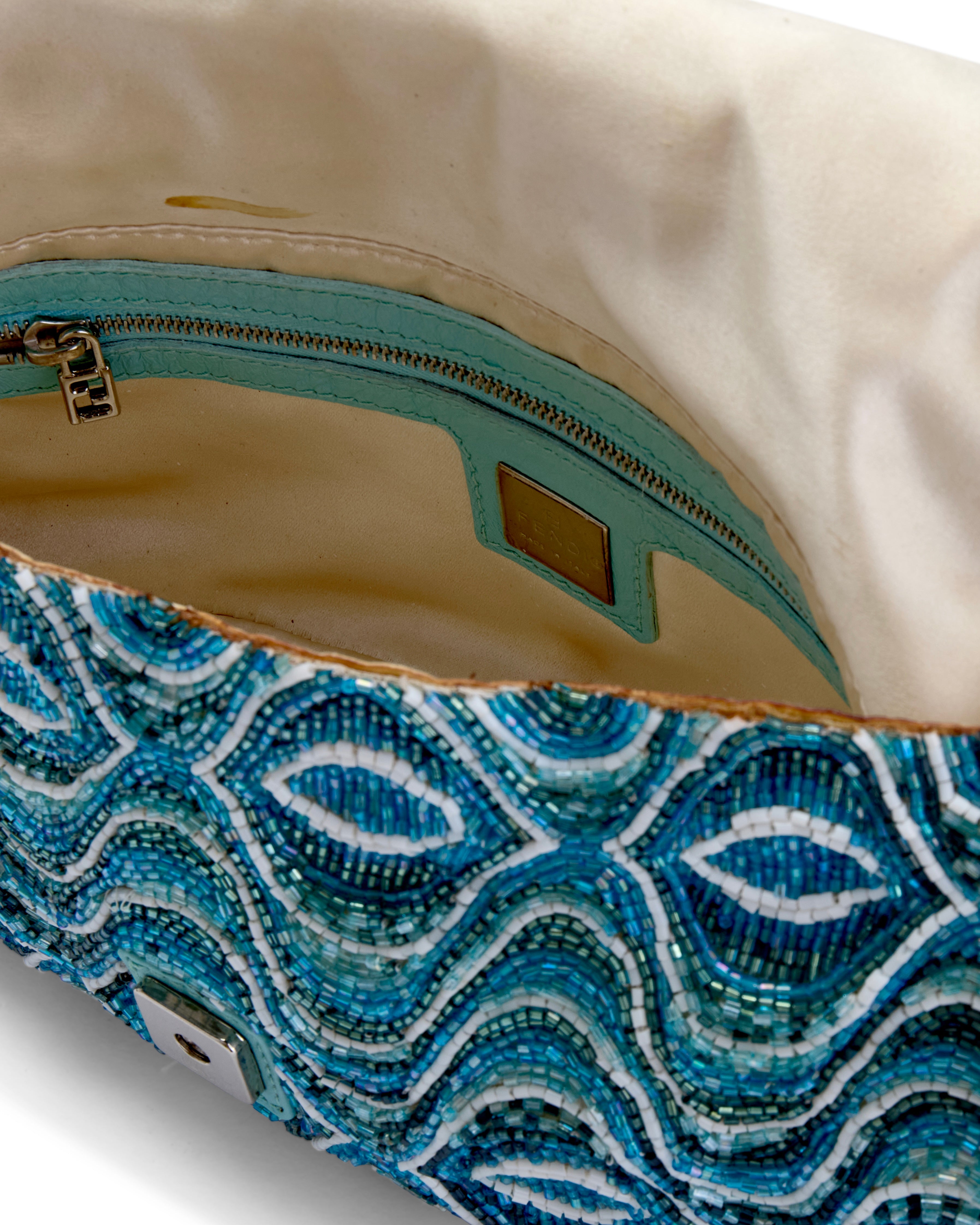 2000s Light Blue Beaded Psychedelic Baguette Bag