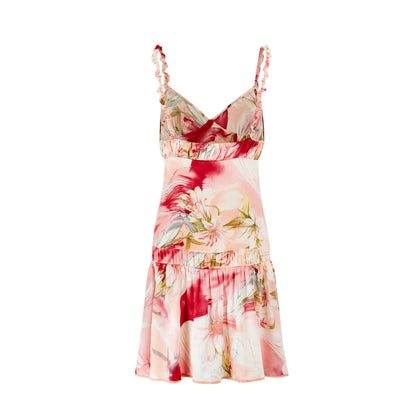 Blumarine S/S 2004 Pink Floral Ruffle Silk Dress