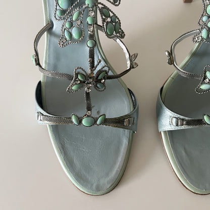 Giuseppe Zanotti S/S 2001 Vintage Blue Stone Butterfly Sandal Heels
