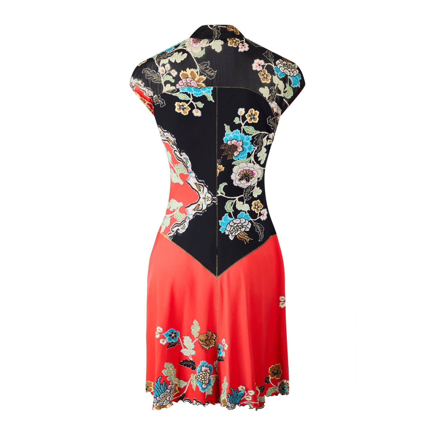 Roberto Cavalli S/S 2003 Chinoiserie Floral Red Cheongsam Dress