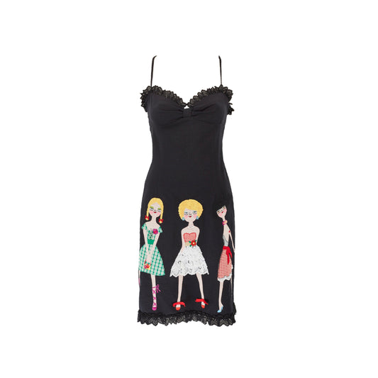 Moschino Cheap and Chic S/S 2002 “Uptown Girls” Black Embroidered Doll Dress
