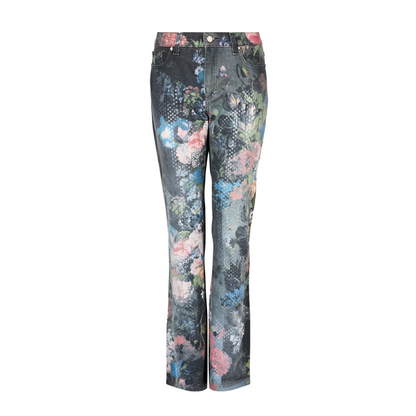 Roberto Cavalli S/S 2000 Pink Floral Sequin Dark Blue Jeans