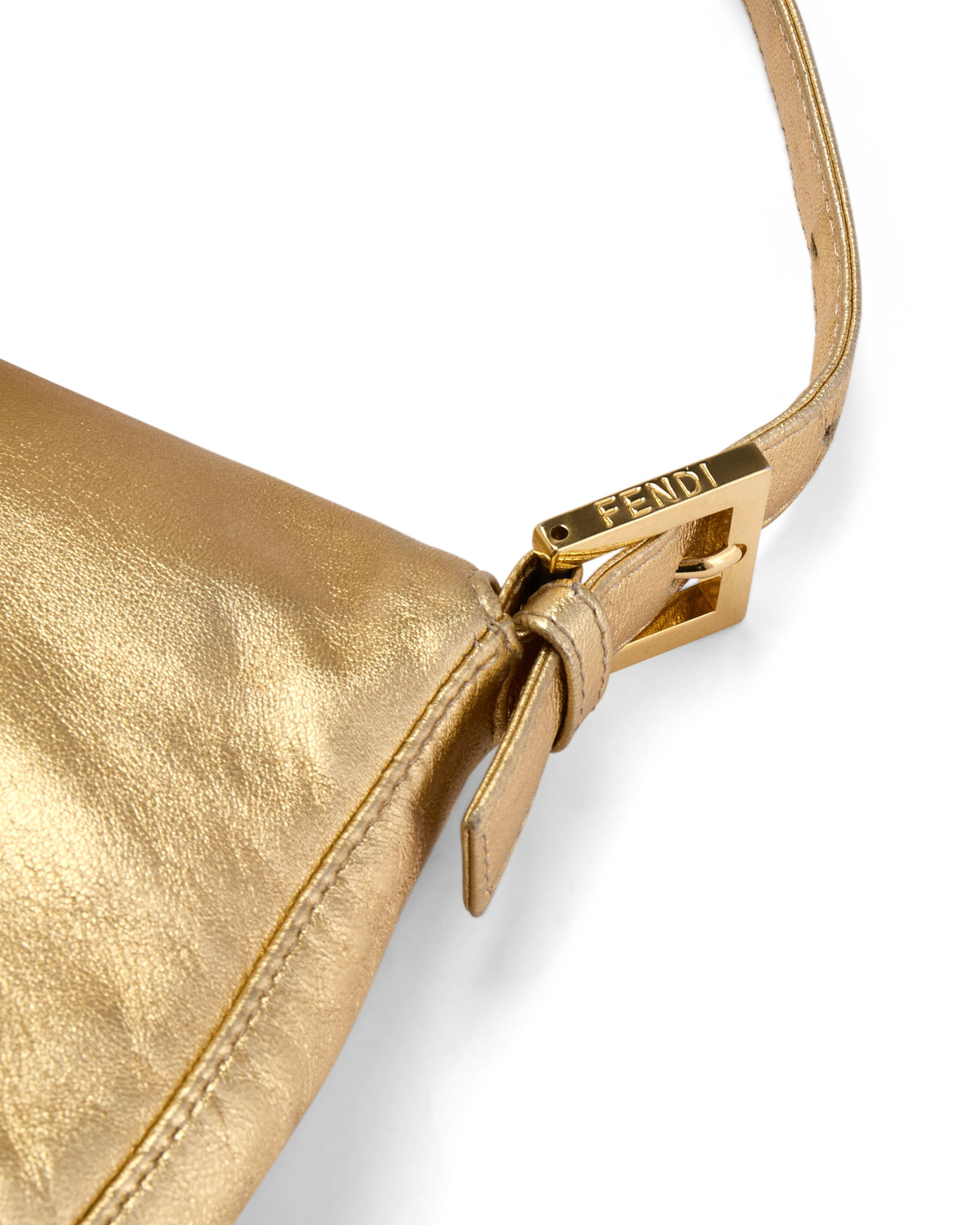 2000 Gold Leather Rhinestone Baguette Bag