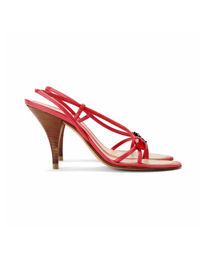 CHANEL S/S 2004 Ladybug Coral Red Leather Slingback Heels