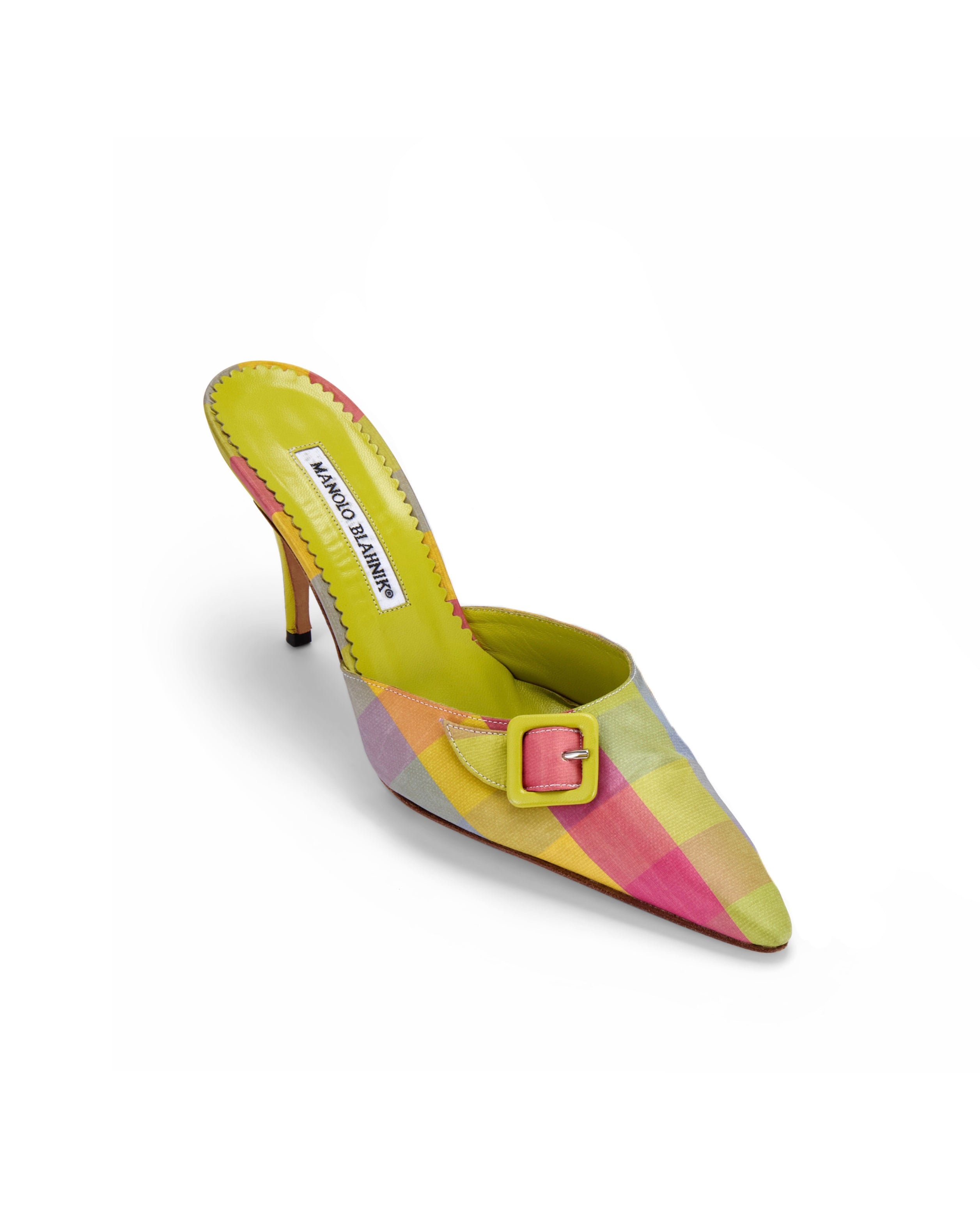 2000s Multicolour Plaid Buckle Mule Heels