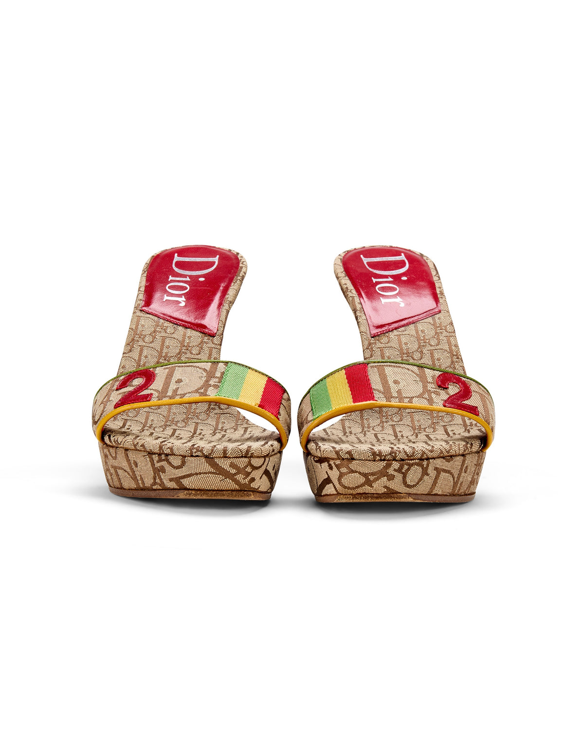 2004 Rasta Monogram Diorissimo Canvas Wedge Heels