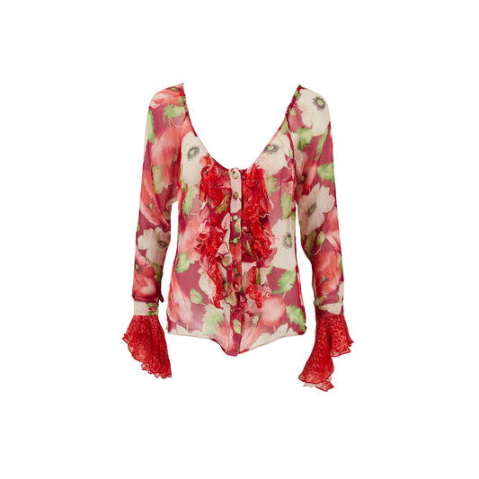 Blumarine S/S 2002 Floral Multicolour Silk Blouse Top