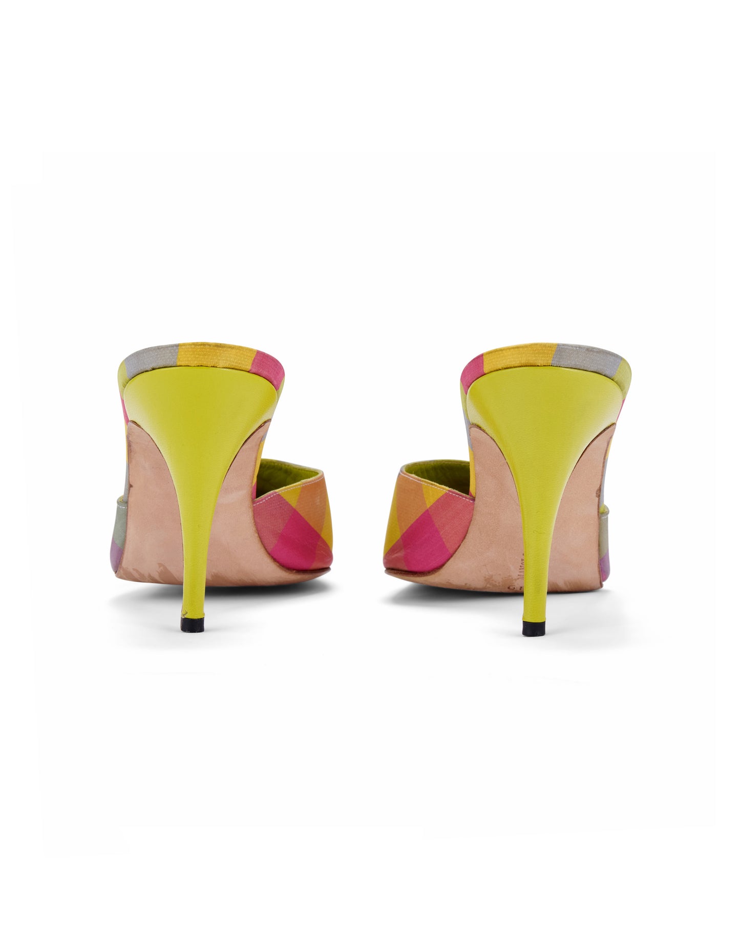 Manolo Blahnik Multicolour Plaid Buckle Mule Heels