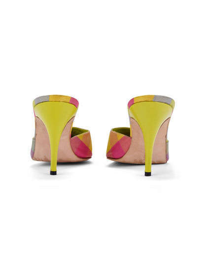 Manolo Blahnik Multicolour Plaid Buckle Mule Heels