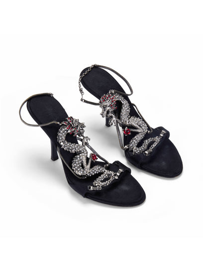 Giuseppe Zanotti S/S 2004 Dragon Black Satin Heels