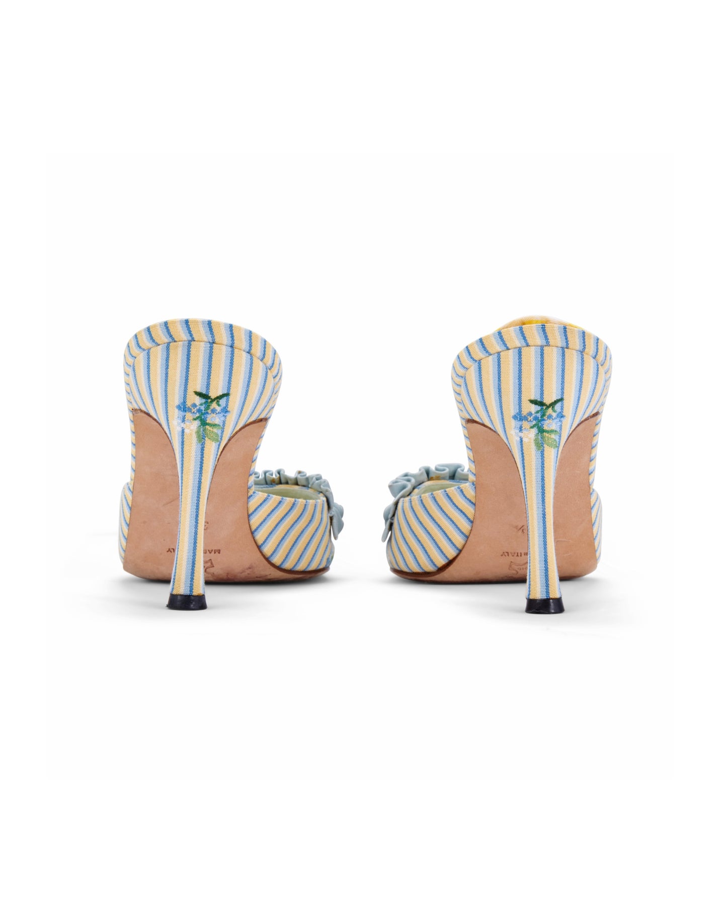 Manolo Blahnik 2000s ‘Marie Antoinette’ Striped Ruffle Mule Heels