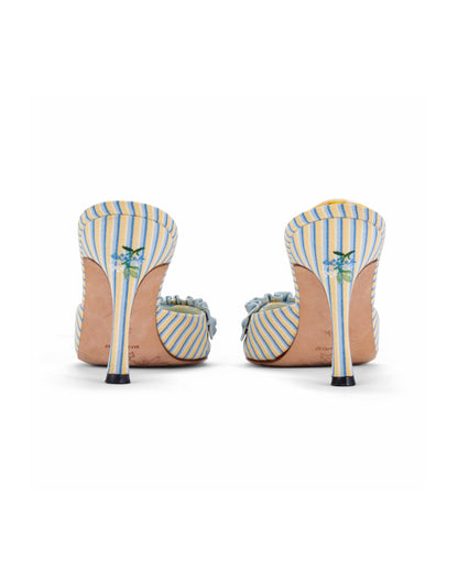 Manolo Blahnik 2000s ‘Marie Antoinette’ Striped Ruffle Mule Heels