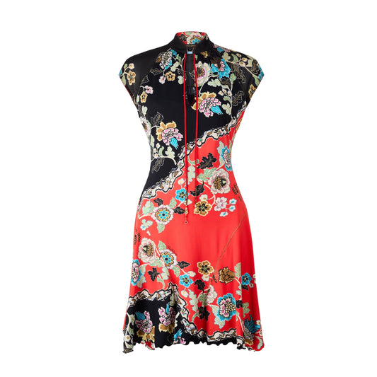 Roberto Cavalli S/S 2003 Chinoiserie Floral Red Cheongsam Dress