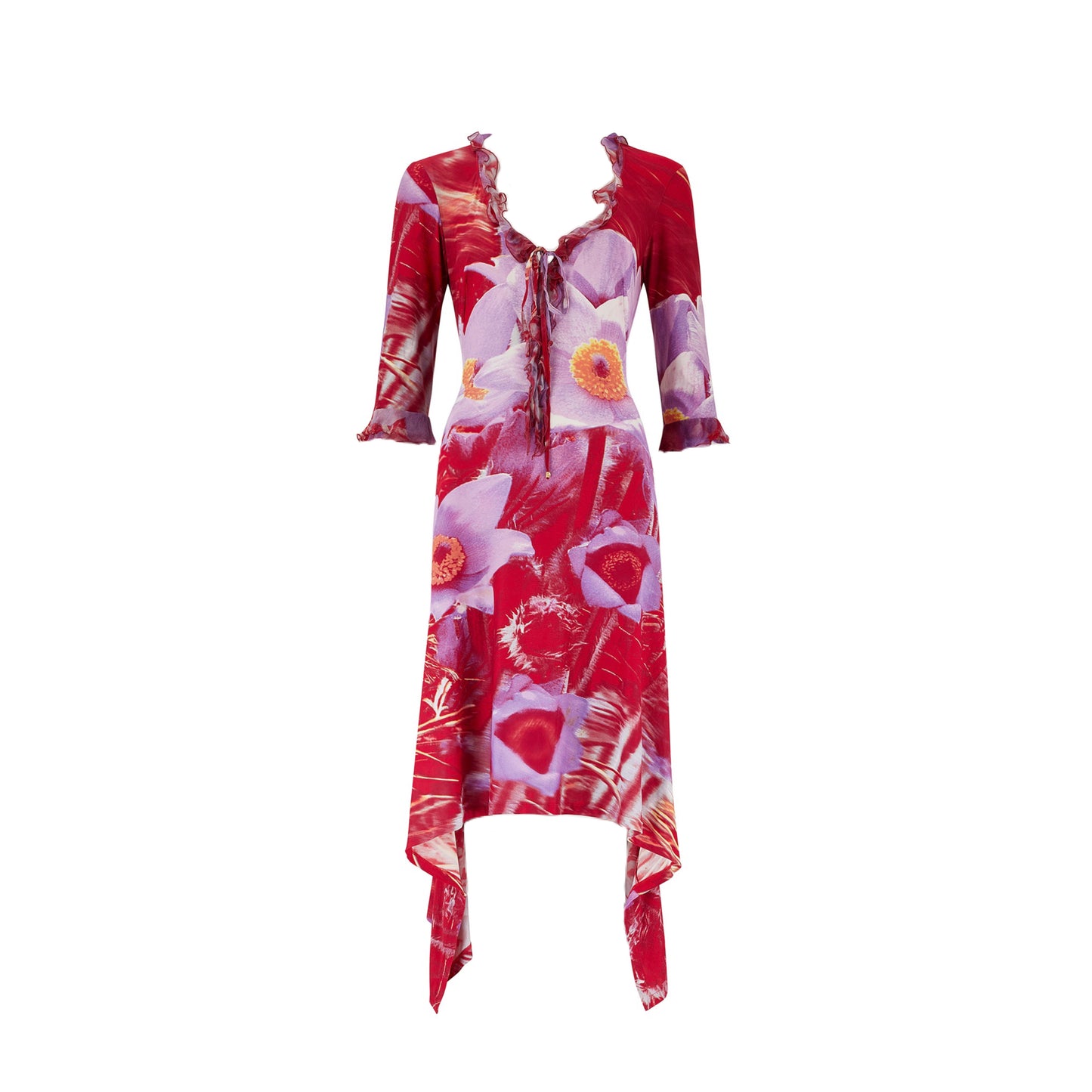 Roberto Cavalli S/S 2000 Red & Purple Floral Dress