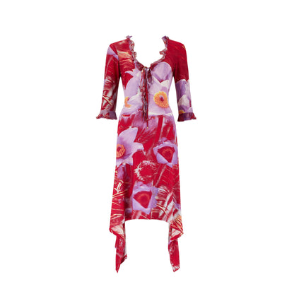 Roberto Cavalli S/S 2000 Red & Purple Floral Dress
