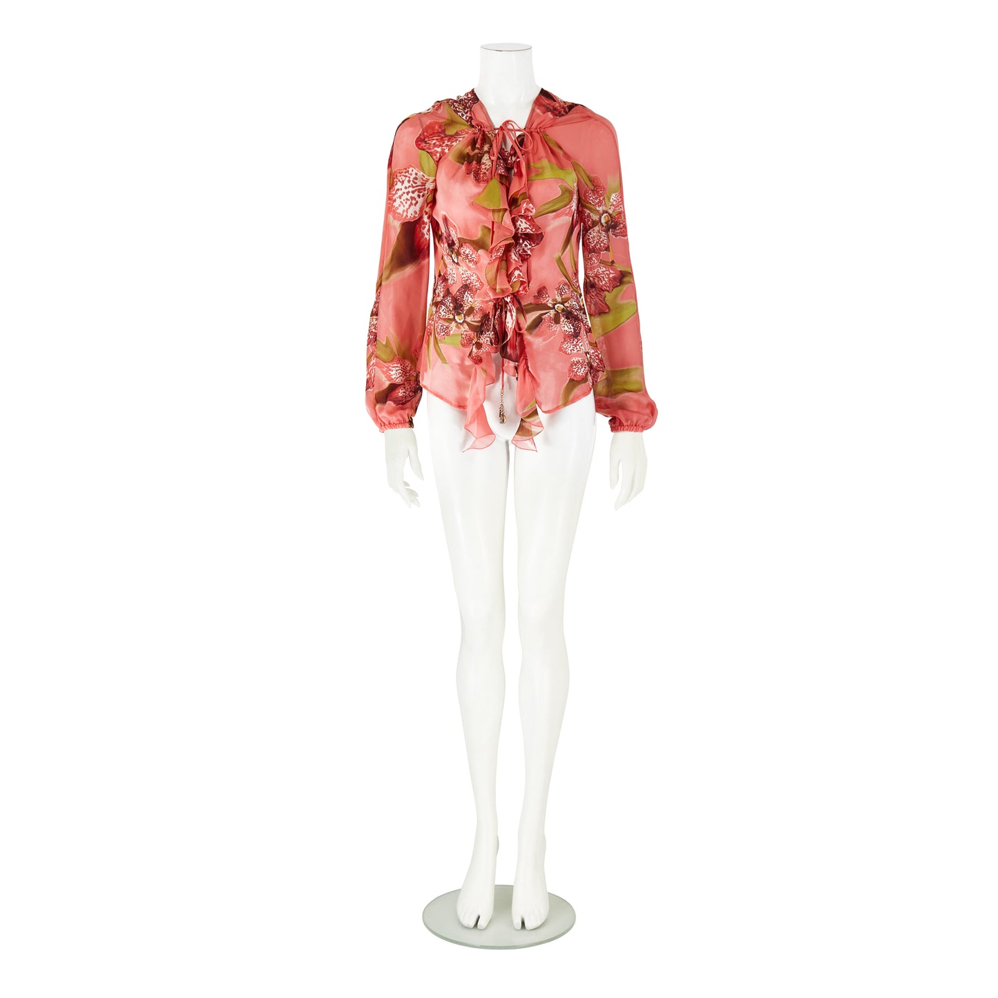 Roberto Cavalli S/S 2005 Orchid Floral Print Silk Blouse Top