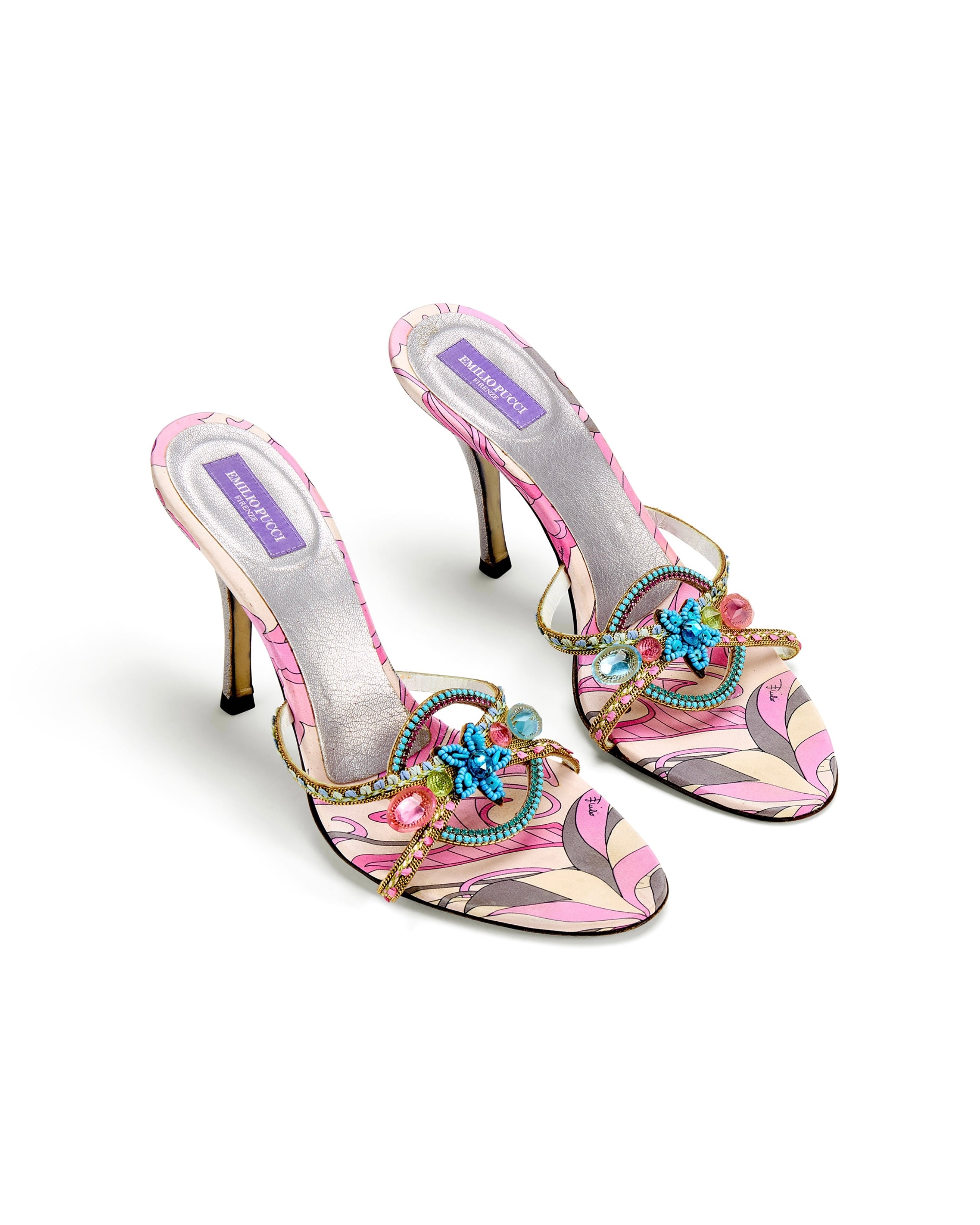 2000s Pink & Blue Starfish Jewel Sandal Heels