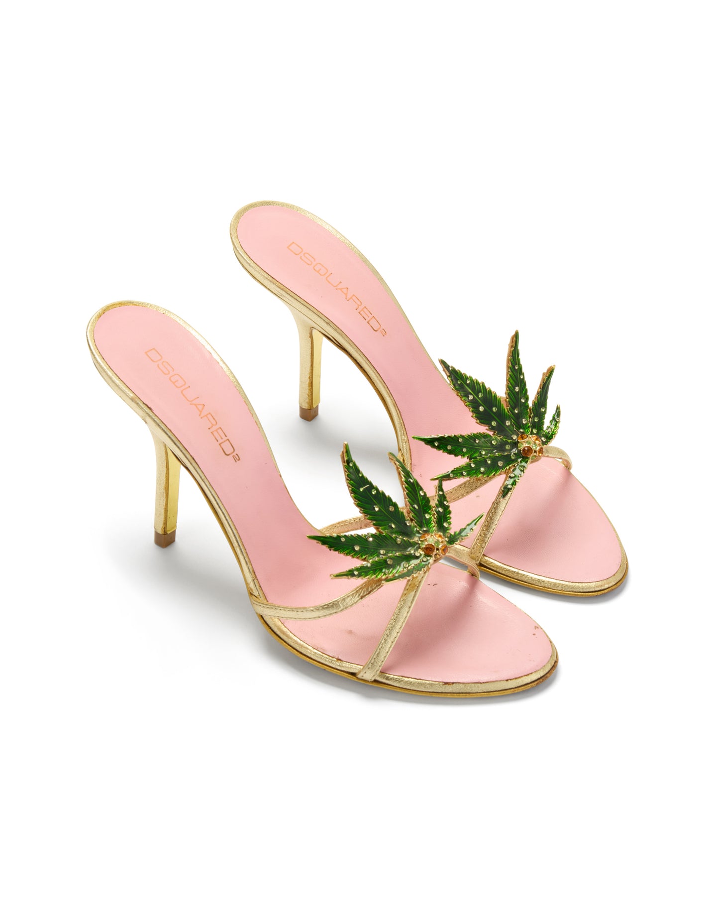 Dsquared2 S/S 2005 Marijuana Leaf Gold Sandal Heels
