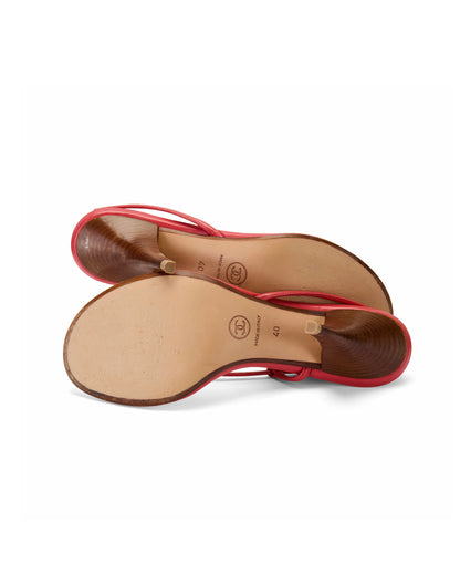 CHANEL S/S 2004 Ladybug Coral Red Leather Slingback Heels