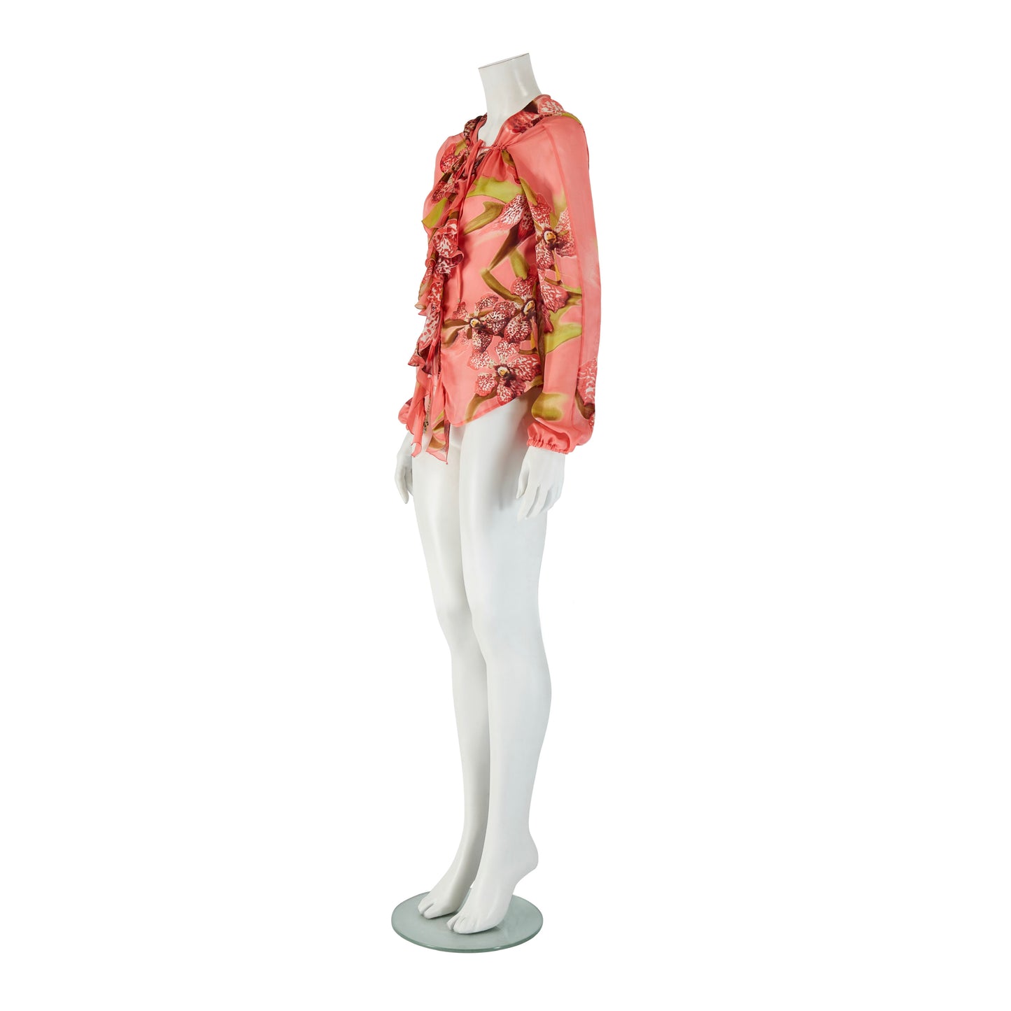 Roberto Cavalli S/S 2005 Orchid Floral Print Silk Blouse Top