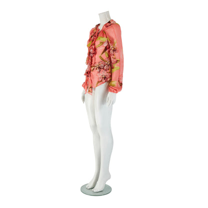 Roberto Cavalli S/S 2005 Orchid Floral Print Silk Blouse Top