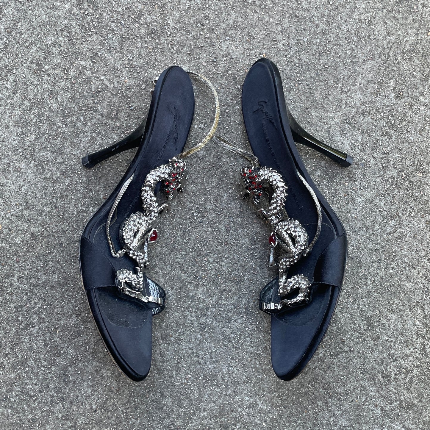 Giuseppe Zanotti S/S 2004 Dragon Black Satin Heels