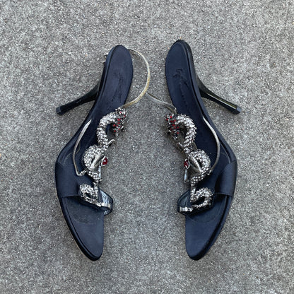 Giuseppe Zanotti S/S 2004 Dragon Black Satin Heels