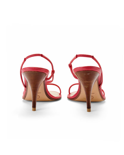 CHANEL S/S 2004 Ladybug Coral Red Leather Slingback Heels