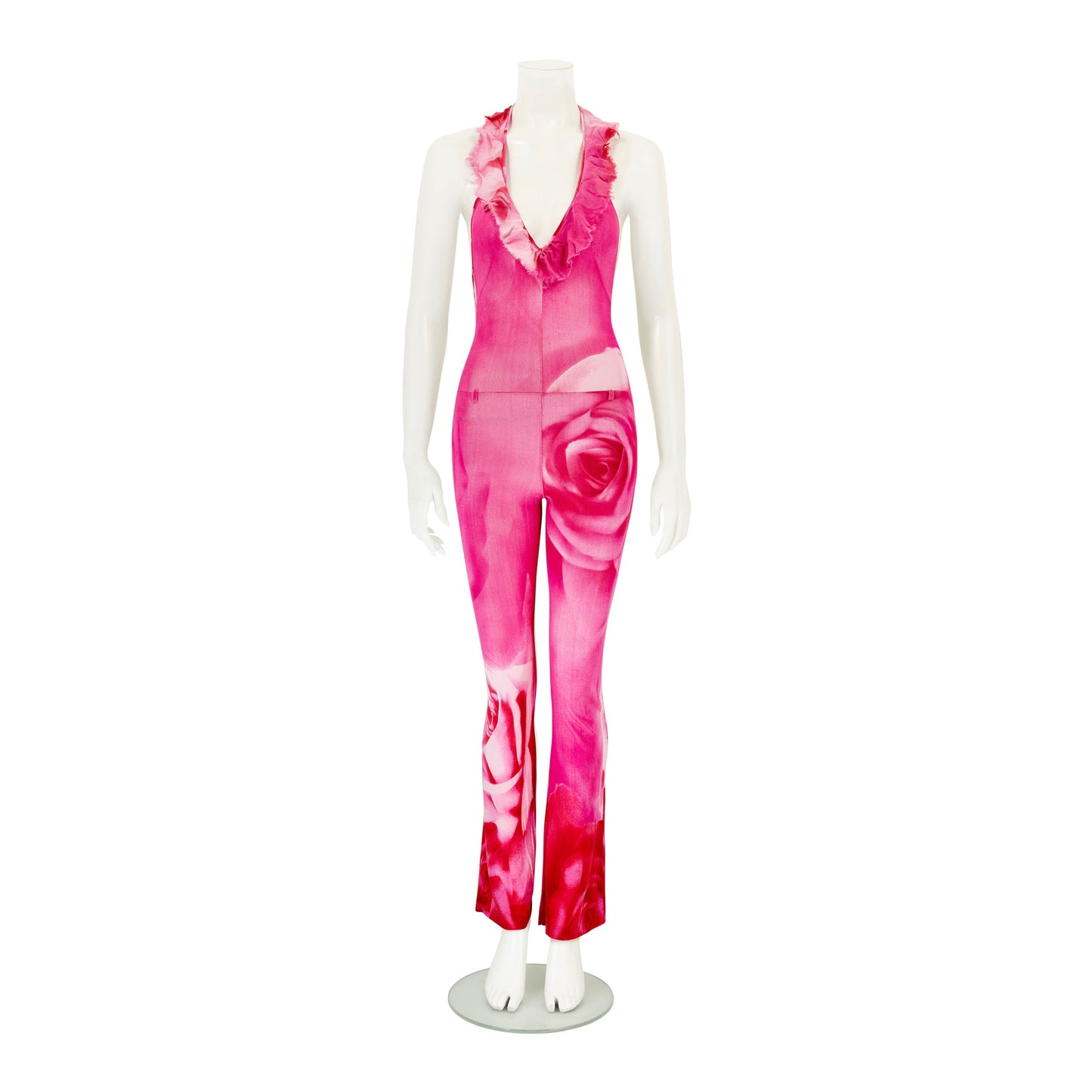 Roberto Cavalli S/S 2000 Pink Floral Rose Silk Jumpsuit