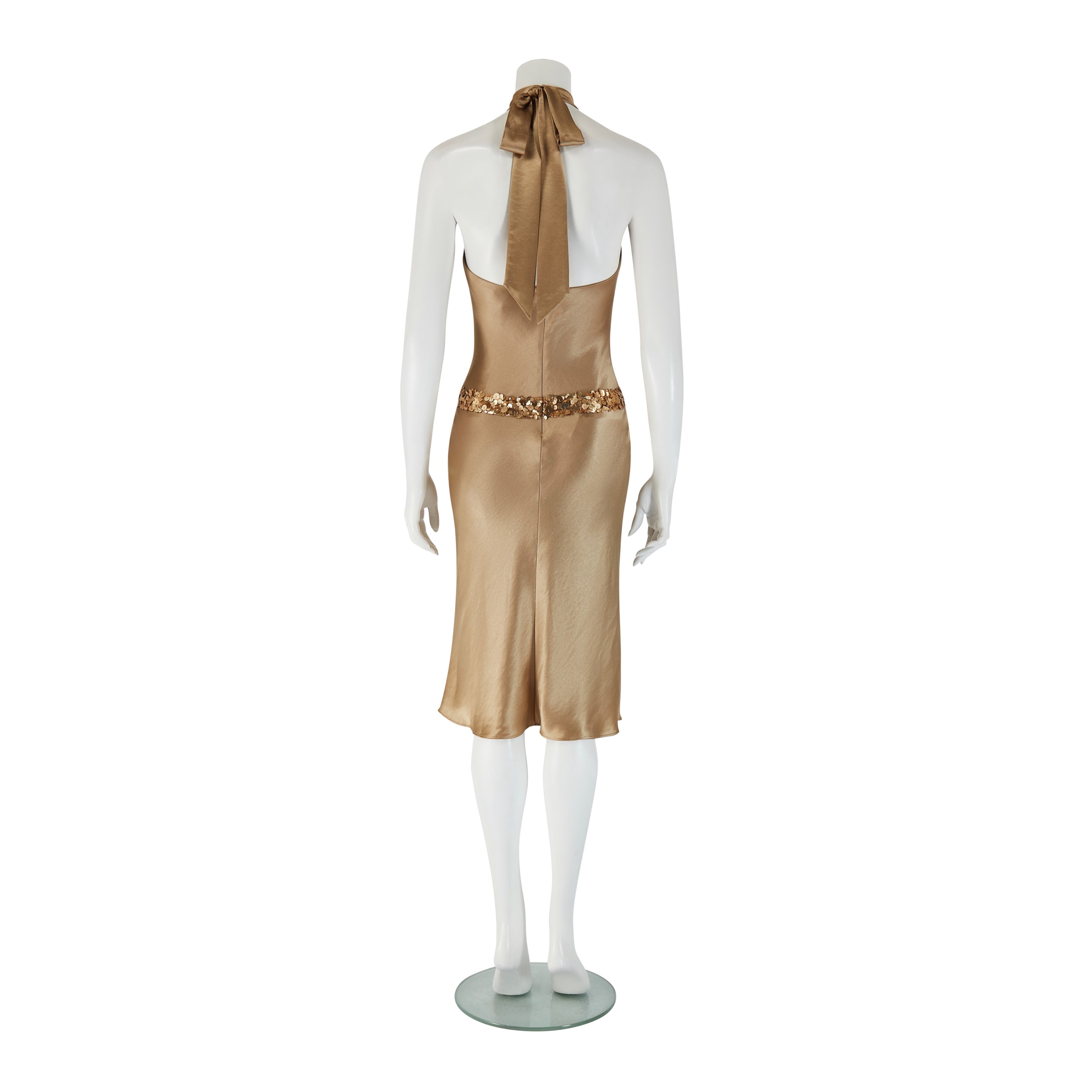 2000s Gold Sequin Halter-Neck Dress