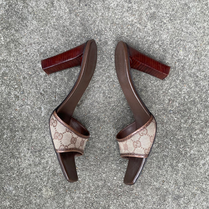 Gucci by Tom Ford Brown “GG” Monogram Sandal Heels