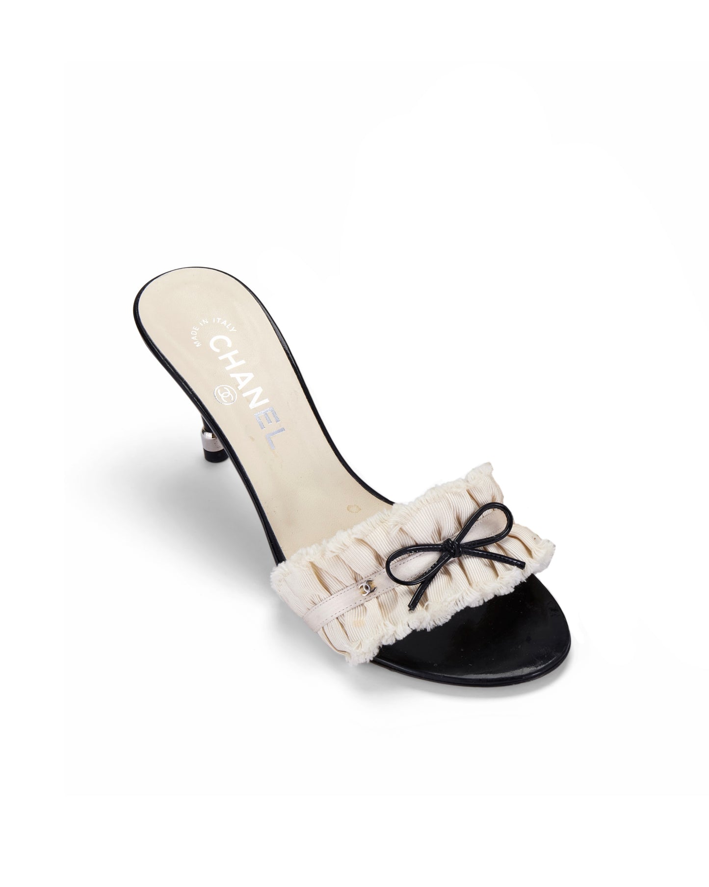 CHANEL 2012 “CC” Ivory Ruffle Bow Sandal Heels