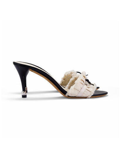 CHANEL 2012 “CC” Ivory Ruffle Bow Sandal Heels