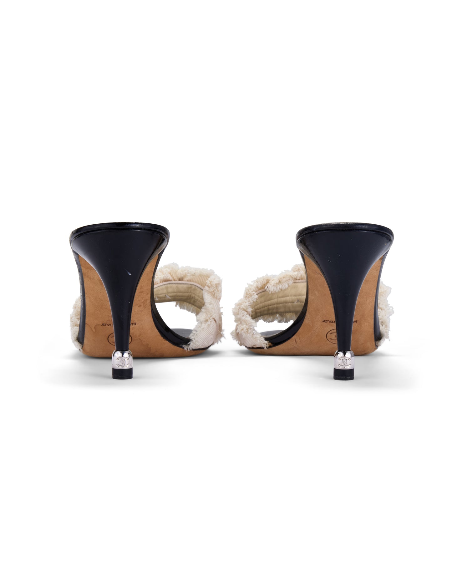 CHANEL 2012 “CC” Ivory Ruffle Bow Sandal Heels