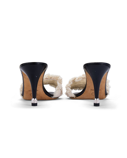 CHANEL 2012 “CC” Ivory Ruffle Bow Sandal Heels