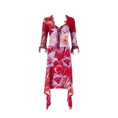Roberto Cavalli S/S 2000 Red & Purple Floral Dress