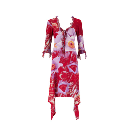 Roberto Cavalli S/S 2000 Red & Purple Floral Dress