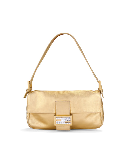 Fendi 2000 Gold Leather Baguette Bag