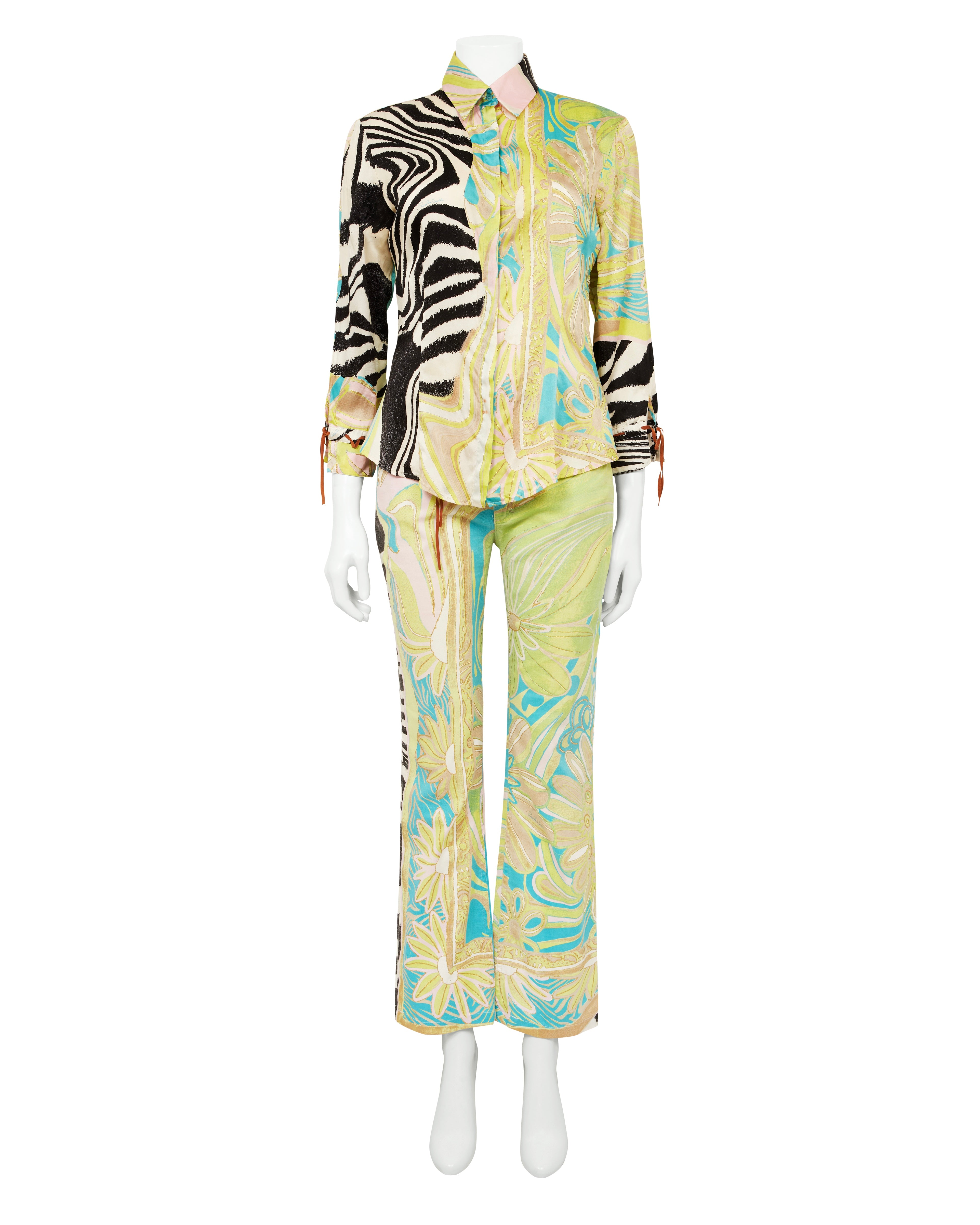 Spring / Summer 2004 Green Zebra Print Silk Top & Jeans Set