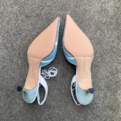 Manolo Blahnik 2000s Blue Pony-hair Slingback Heels