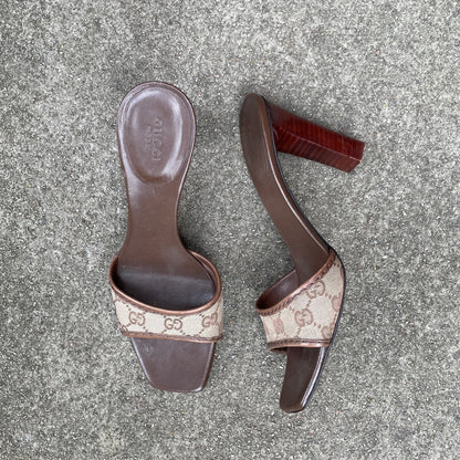 Gucci by Tom Ford Brown “GG” Monogram Sandal Heels