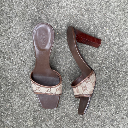 Gucci by Tom Ford Brown “GG” Monogram Sandal Heels